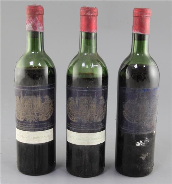 Three bottles of Chateau Palmer, Margaux, 1961.